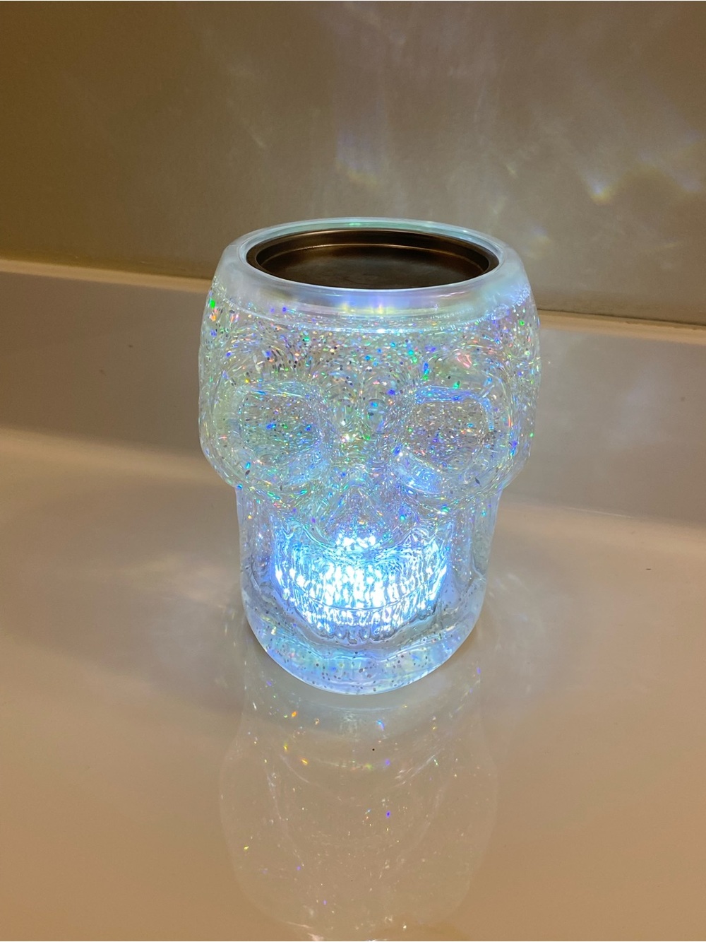 Bath & Body Works Skull Single Wick Candle Holder Glitter Water Globe Halloween
